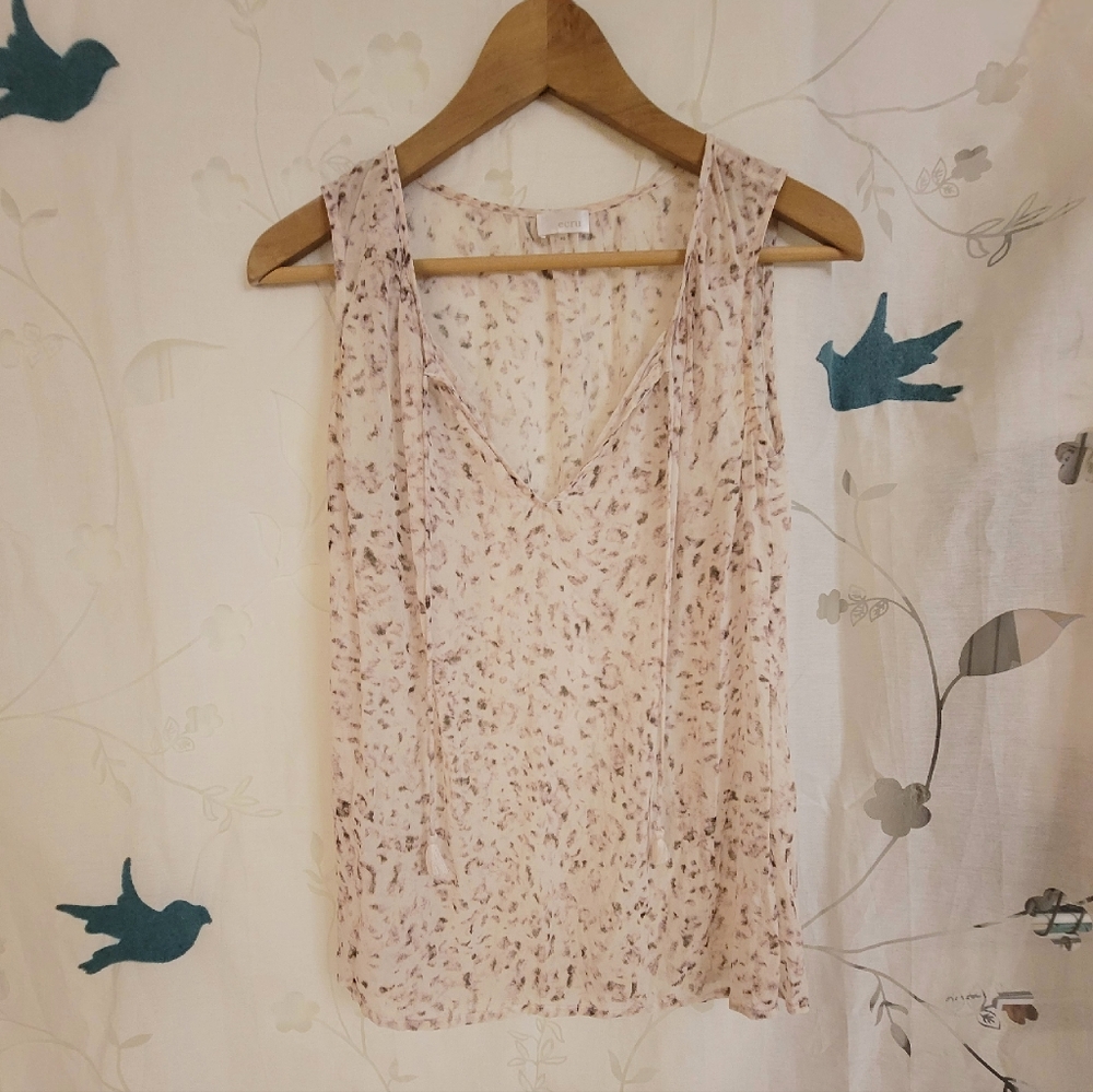 Ecru Leopard Print Women's Sheer Sleeveless top size XS